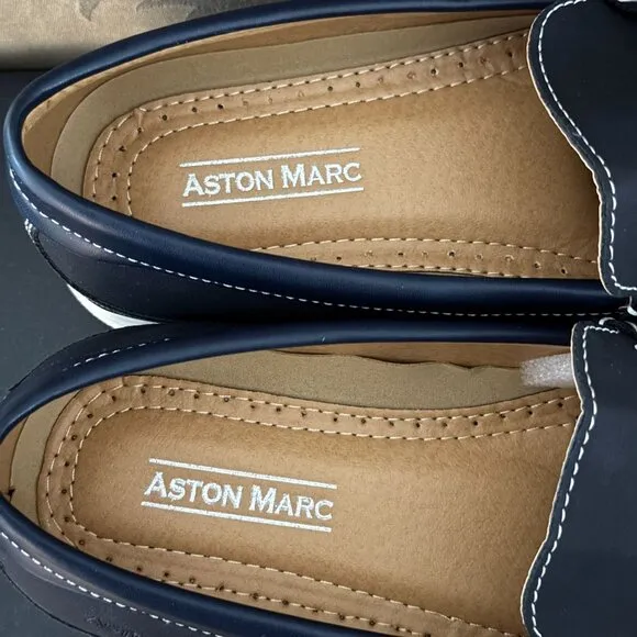 Aston Marc Crosby Blue Moccasin Vegan Leather Loafers White Sole Slip-Ons 10 NWB