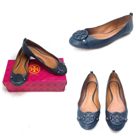 Auc Tory Burch Mini Miller LIZARD Leather Ballet Flats Size 6.5