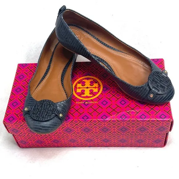 Auc Tory Burch Mini Miller LIZARD Leather Ballet Flats Size 6.5
