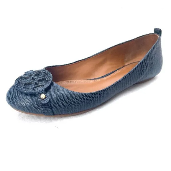 Auc Tory Burch Mini Miller LIZARD Leather Ballet Flats Size 6.5