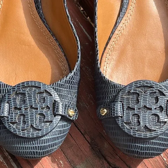 Auc Tory Burch Mini Miller LIZARD Leather Ballet Flats Size 6.5