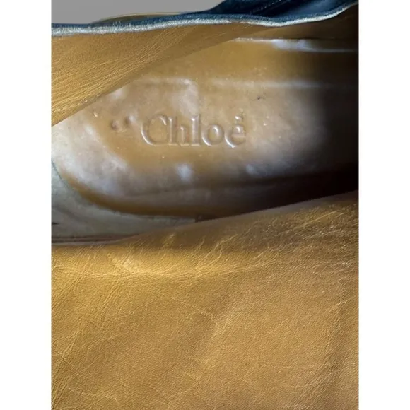 Authentic Chloe Chelsea Black Leather Ankle Boots Gold Italian Luxury 36.5 6.5