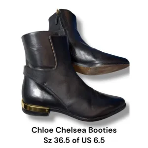 Authentic Chloe Chelsea Black Leather Ankle Boots Gold Italian Luxury 36.5 6.5