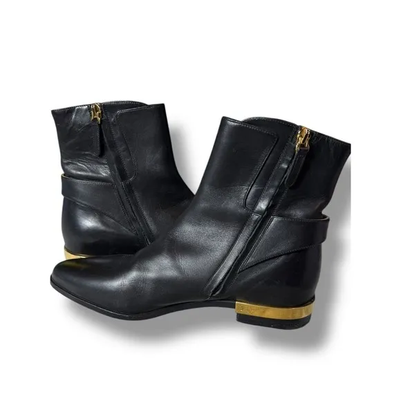 Authentic Chloe Chelsea Black Leather Ankle Boots Gold Italian Luxury 36.5 6.5