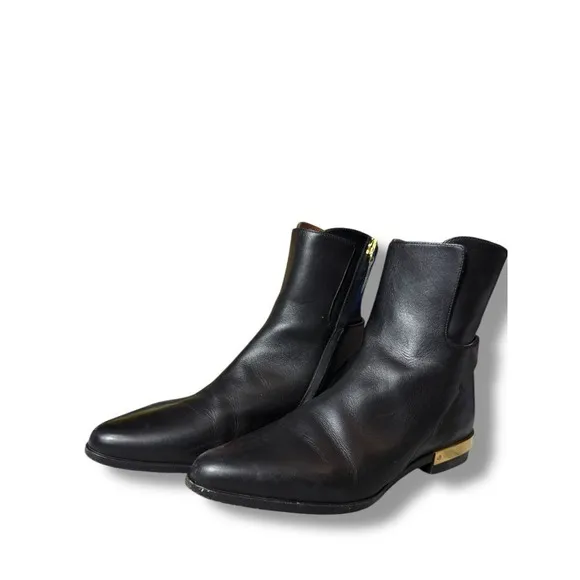Authentic Chloe Chelsea Black Leather Ankle Boots Gold Italian Luxury 36.5 6.5