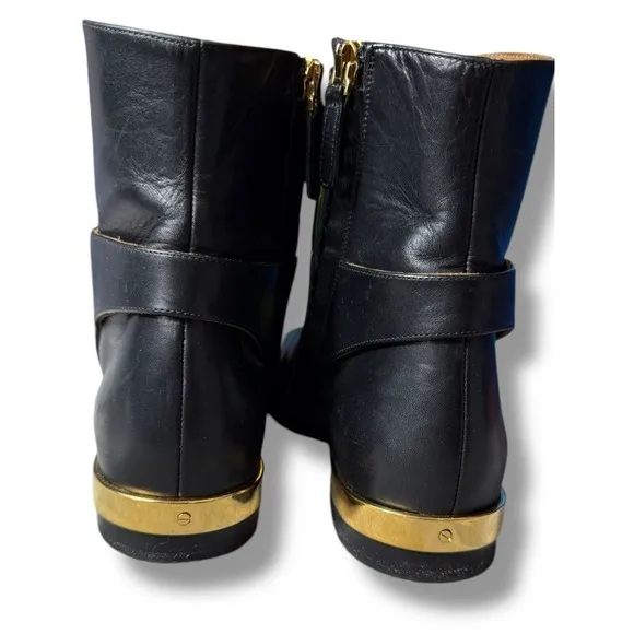 Authentic Chloe Chelsea Black Leather Ankle Boots Gold Italian Luxury 36.5 6.5