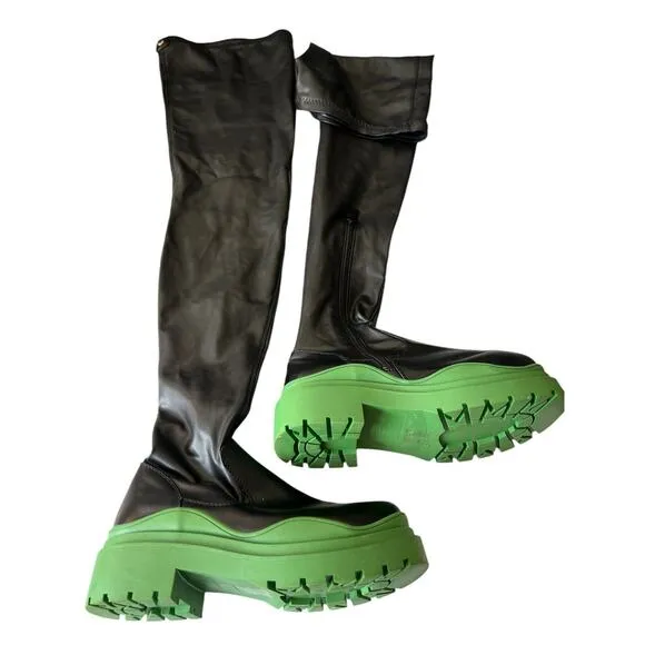 Azalea Wang Women's Black and Green Thigh High Boots Witch Halloween Naomi 7