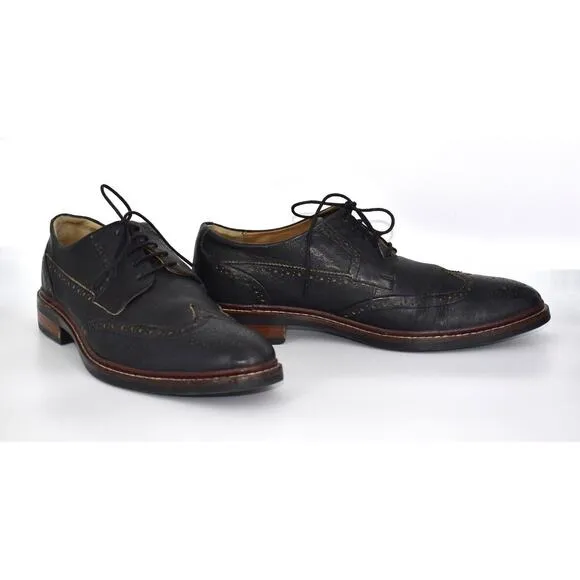 B0 Auth COLE HAAN Black Textured Leather Wingtip Oxford Shoes C24112 Size 10.5 M