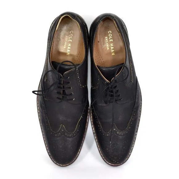 B0 Auth COLE HAAN Black Textured Leather Wingtip Oxford Shoes C24112 Size 10.5 M