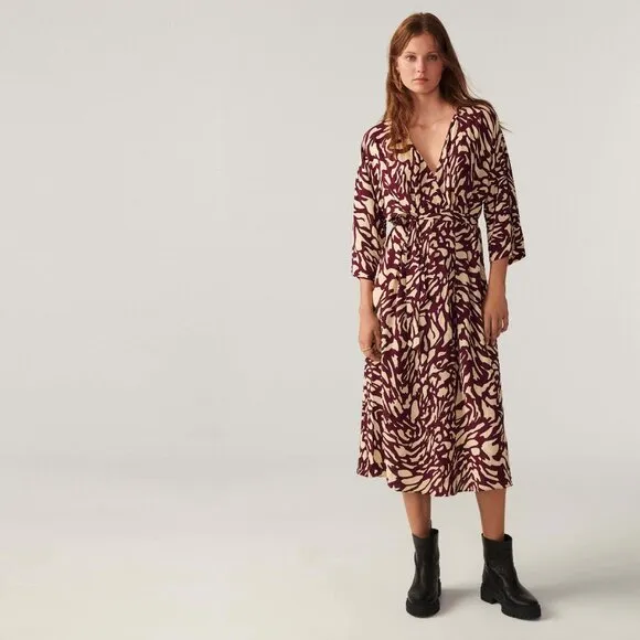 ba&amp;sh Goa Midi Dress in Bordeaux