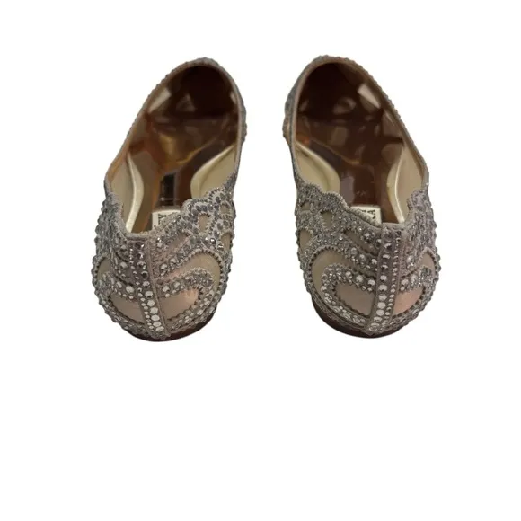 Badgley Mischka Gigi Flat Ivory Satin Pointy Toe Jewel Embellishments Size 7.5