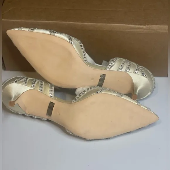 Badgley Mischka Ginny Womens Embellished d'Orsay Pointed Toe Champagne Pumps, 9