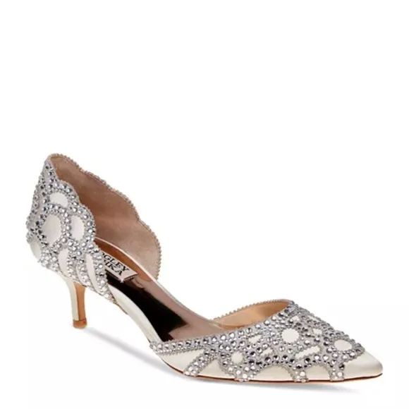 Badgley Mischka Ginny Womens Embellished d'Orsay Pointed Toe Champagne Pumps, 9