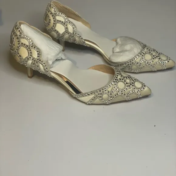 Badgley Mischka Ginny Womens Embellished d'Orsay Pointed Toe Champagne Pumps, 9