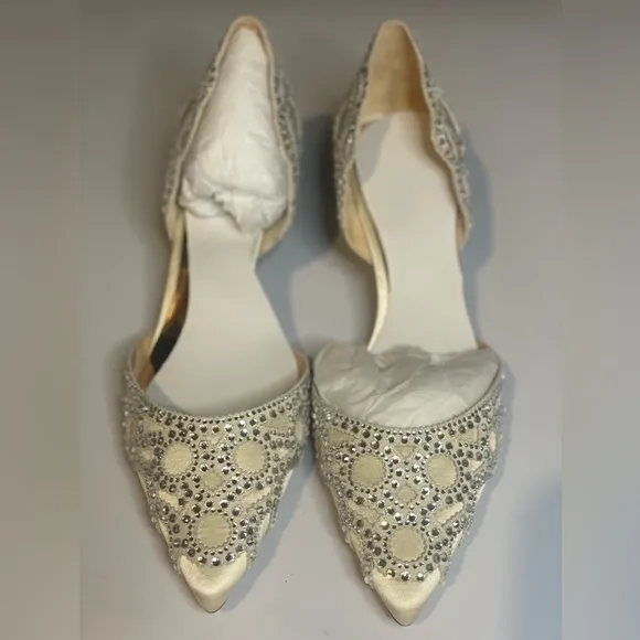 Badgley Mischka Ginny Womens Embellished d'Orsay Pointed Toe Champagne Pumps, 9