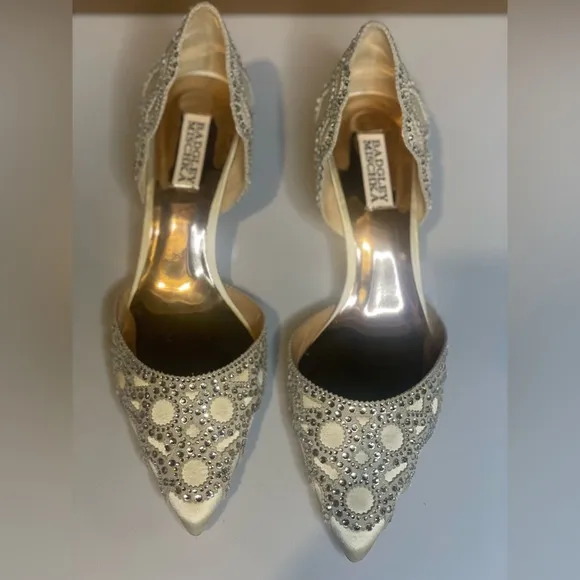 Badgley Mischka Ginny Womens Embellished d'Orsay Pointed Toe Champagne Pumps, 9