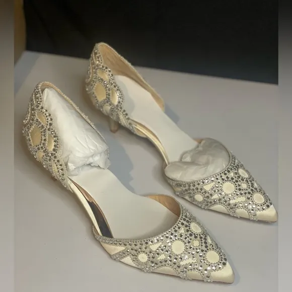 Badgley Mischka Ginny Womens Embellished d'Orsay Pointed Toe Champagne Pumps, 9