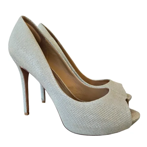 Badgley Mischka Glitter Peep-Toe Heels, Size 9.5