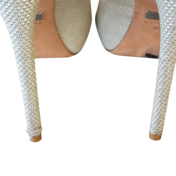 Badgley Mischka Glitter Peep-Toe Heels, Size 9.5