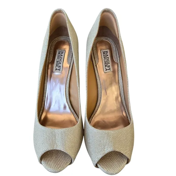 Badgley Mischka Glitter Peep-Toe Heels, Size 9.5
