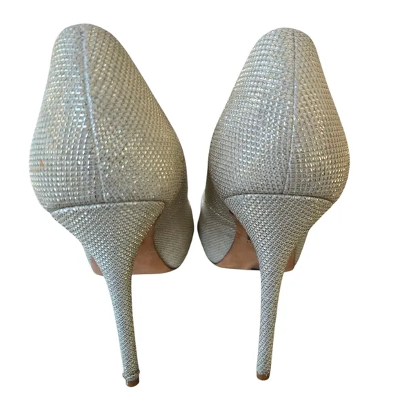 Badgley Mischka Glitter Peep-Toe Heels, Size 9.5