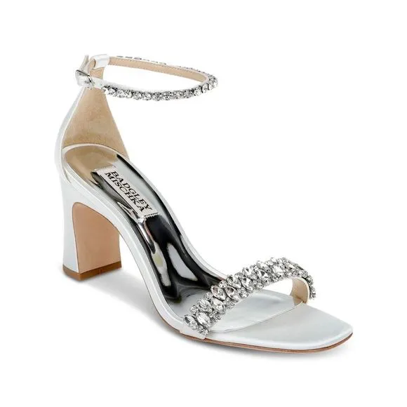 BADGLEY MISCHKA Womens White Textile Crystal Straps Harriet Sandals Shoes 11 M