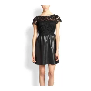 Bailey 44 Stary Sky Lace Faux Leather Boat Neck Dress Small