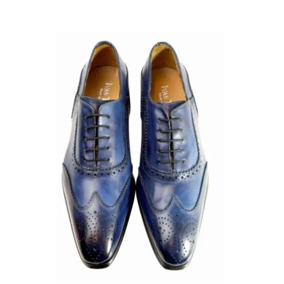 Baki Blue Oxford Italian Leather Shoes