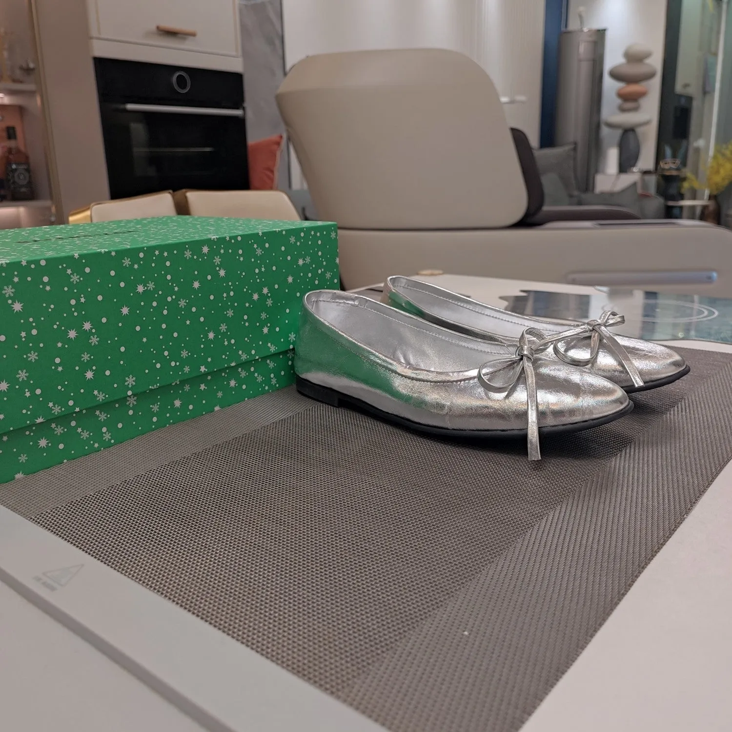 Balen 25 bow ballet flat silver sheepskin 184481