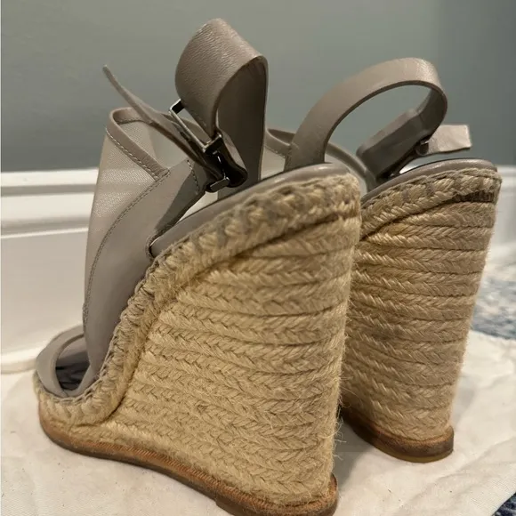 Balenciaga Grey Mesh Jute Espadrille Wedges Size 39