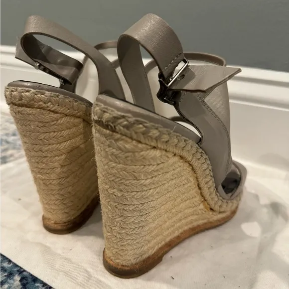 Balenciaga Grey Mesh Jute Espadrille Wedges Size 39
