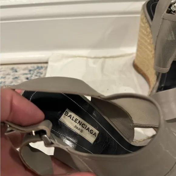 Balenciaga Grey Mesh Jute Espadrille Wedges Size 39