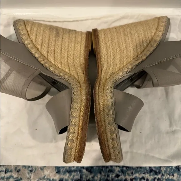 Balenciaga Grey Mesh Jute Espadrille Wedges Size 39