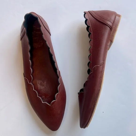 Bali Elf Valentina Handmade Scalloped Leather Ballet Flats Size 10.5