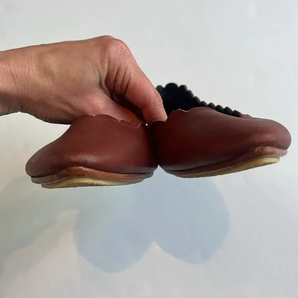Bali Elf Valentina Handmade Scalloped Leather Ballet Flats Size 10.5