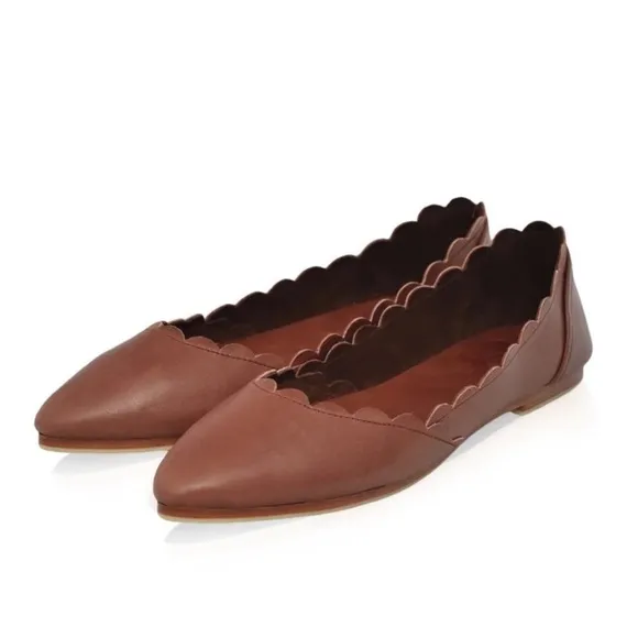 Bali Elf Valentina Handmade Scalloped Leather Ballet Flats Size 10.5