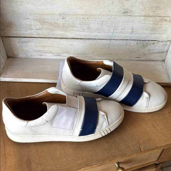 Bally Blue and White Low-Top Sneakers with Velcro Straps