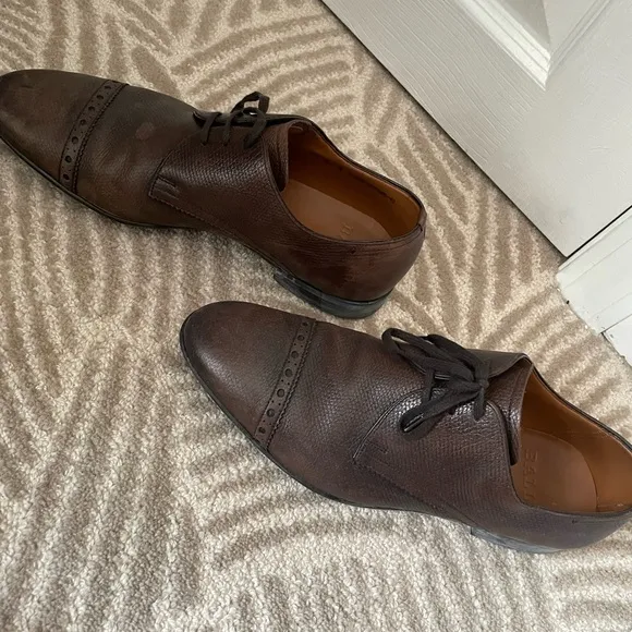 Bally Brown Leather Oxford Shoes with Brogue Detailing