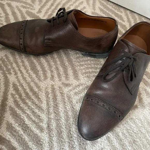 Bally Brown Leather Oxford Shoes with Brogue Detailing