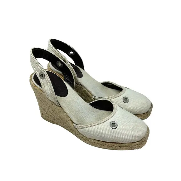 Bally Espadrille Wedges in Cream Canvas Slingback Size 38 US 7.5