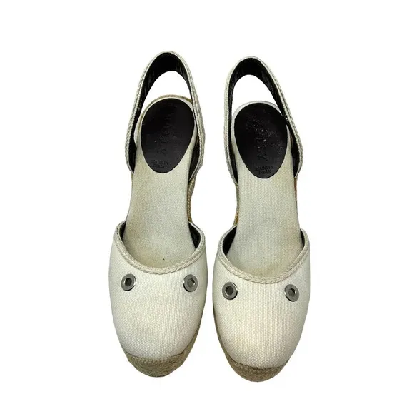 Bally Espadrille Wedges in Cream Canvas Slingback Size 38 US 7.5