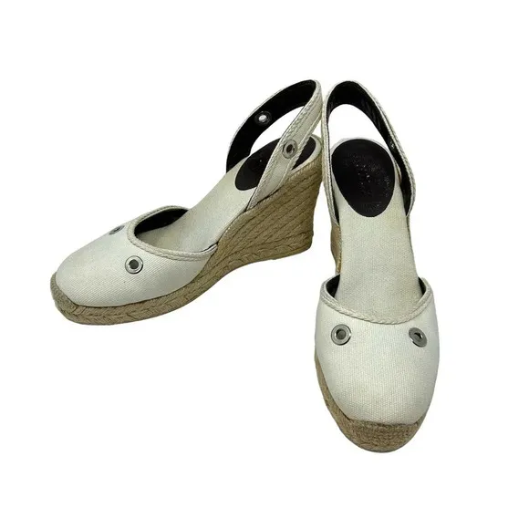 Bally Espadrille Wedges in Cream Canvas Slingback Size 38 US 7.5