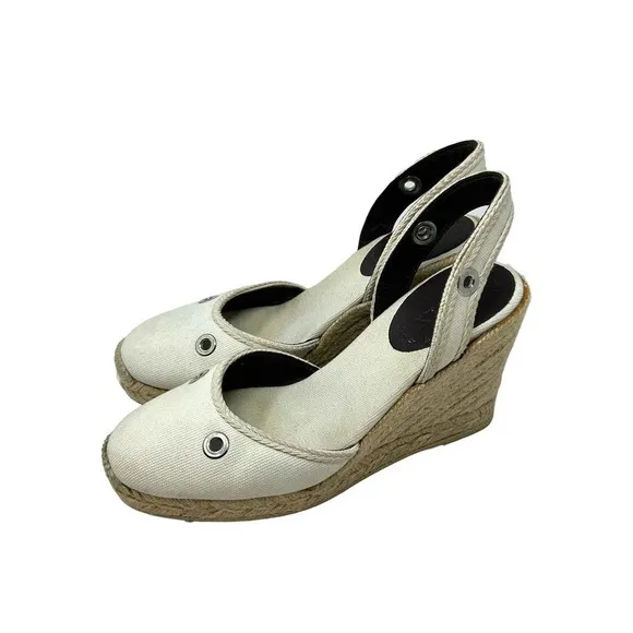 Bally Espadrille Wedges in Cream Canvas Slingback Size 38 US 7.5