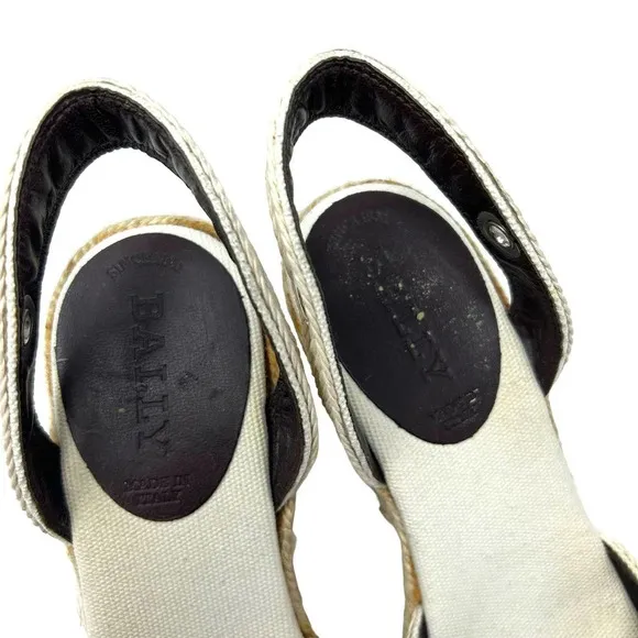 Bally Espadrille Wedges in Cream Canvas Slingback Size 38 US 7.5