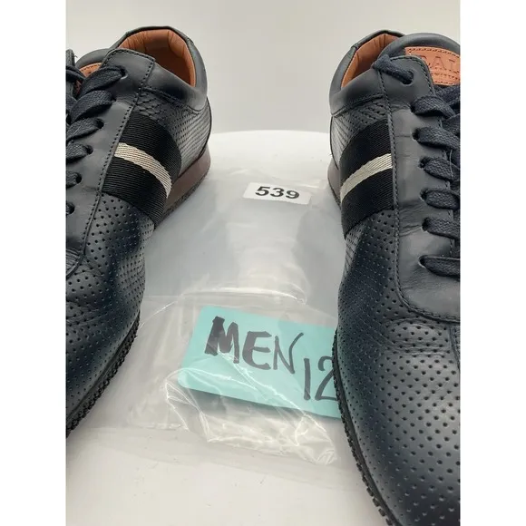 Bally Frenz Leather Lace-Up Sneakers Shoes Perforated Size US 11 Navy Blue