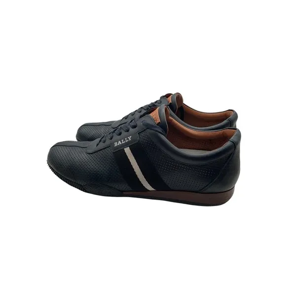 Bally Frenz Leather Lace-Up Sneakers Shoes Perforated Size US 11 Navy Blue