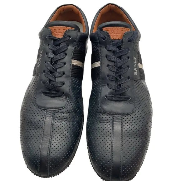 Bally Frenz Leather Lace-Up Sneakers Shoes Perforated Size US 11 Navy Blue