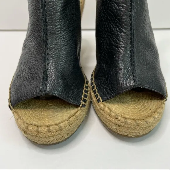 BANANA REPUBLIC Black Leather Espadrille Peep Toe Wedges Size 6