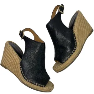 BANANA REPUBLIC Black Leather Espadrille Peep Toe Wedges Size 6