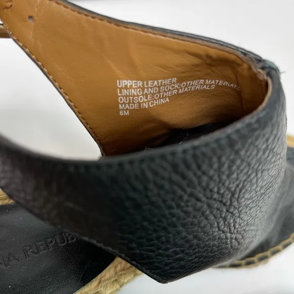 BANANA REPUBLIC Black Leather Espadrille Peep Toe Wedges Size 6